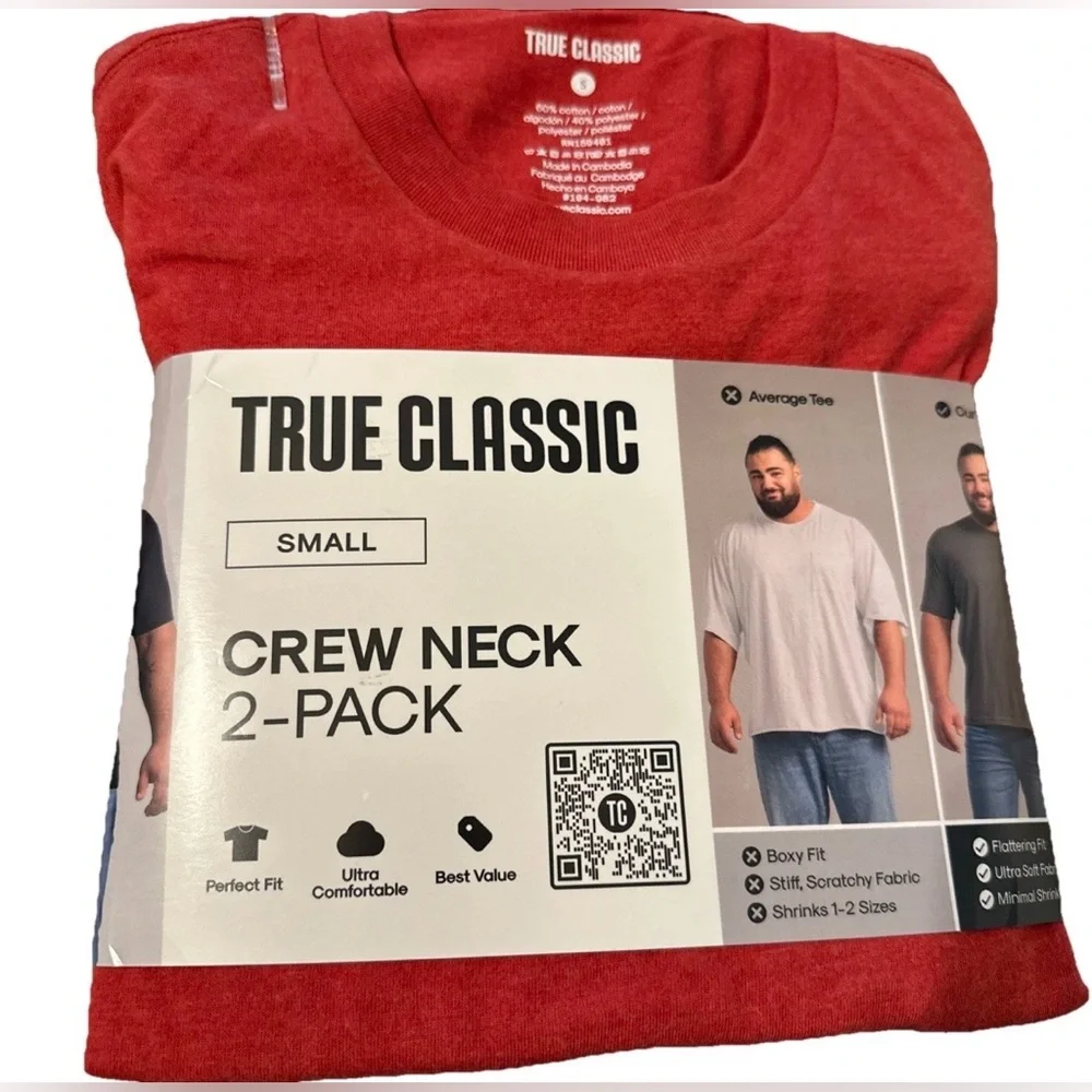 True Classic Mens Small 2 Pack T-Shirt Short Sleeve Crew Neck Flattering Fit - Picture 2 of 7